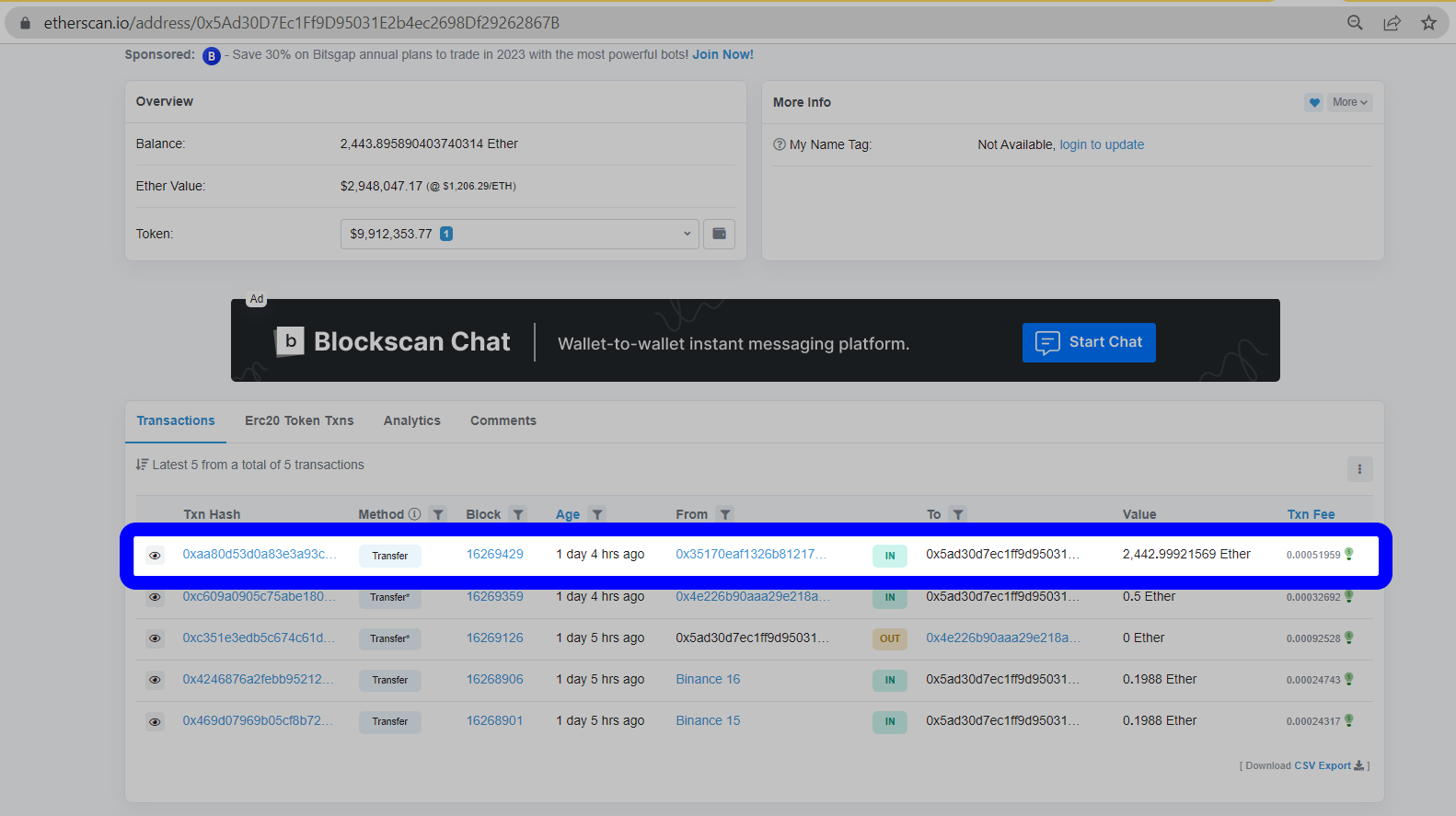 2.5k ETH returned to this address: [https://etherscan.io/address/0x5Ad30D7Ec1Ff9D95031E2b4ec2698Df29262867B](https://etherscan.io/address/0x5Ad30D7Ec1Ff9D95031E2b4ec2698Df29262867B)