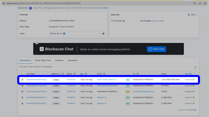 And 2.5k ETH were returned as well: [https://etherscan.io/address/0x5Ad30D7Ec1Ff9D95031E2b4ec2698Df29262867B](https://etherscan.io/address/0x5Ad30D7Ec1Ff9D95031E2b4ec2698Df29262867B)