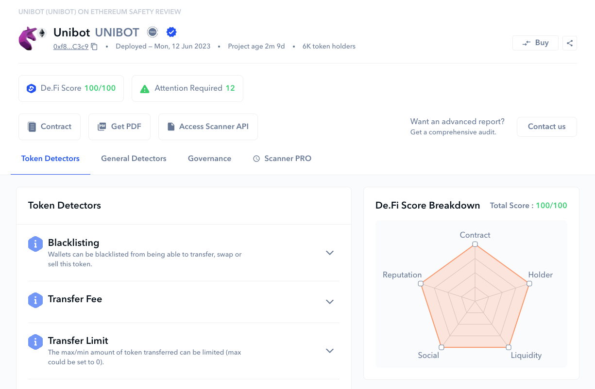 unibot scanner results page
