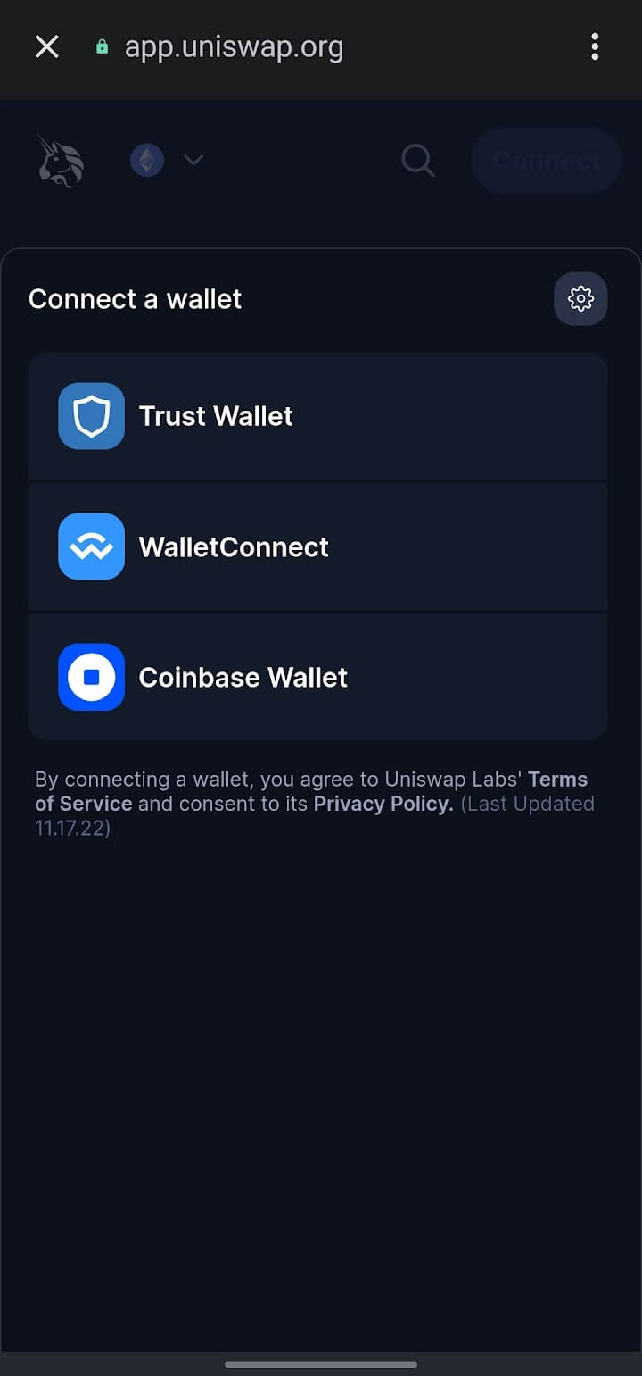 uniswap trust wallet connection