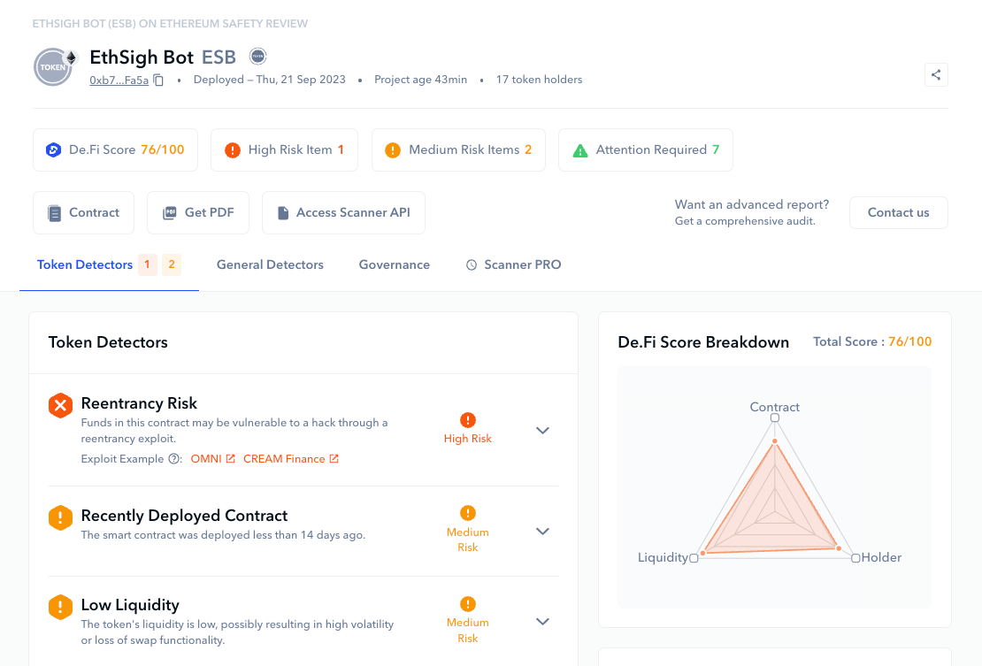 defi scanner results page