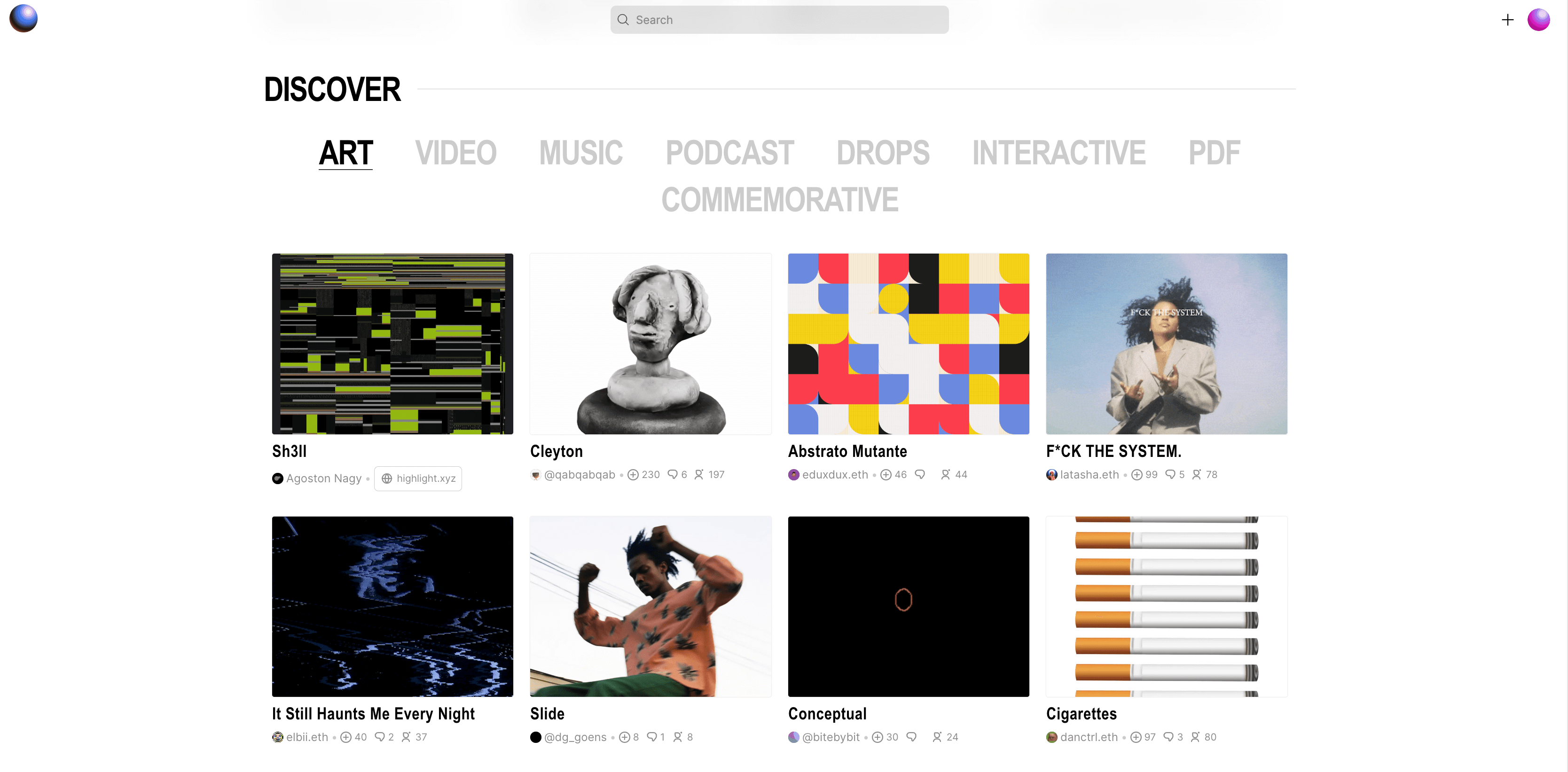 featured art on the zora homepage