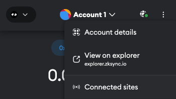 connected sites menu in metamask with zksync