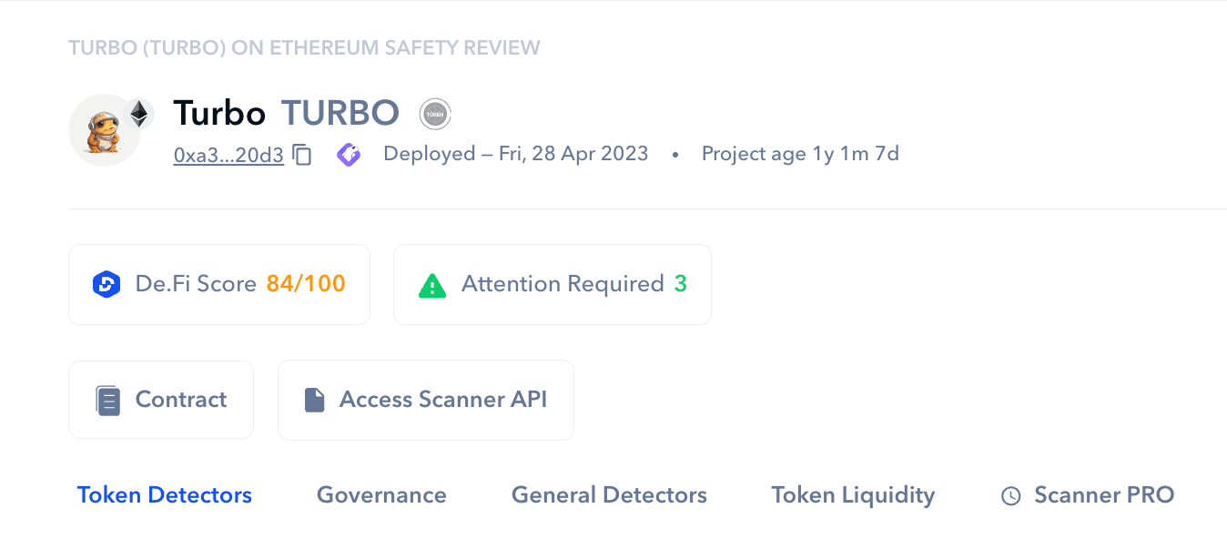turbo on ethereum safety scan